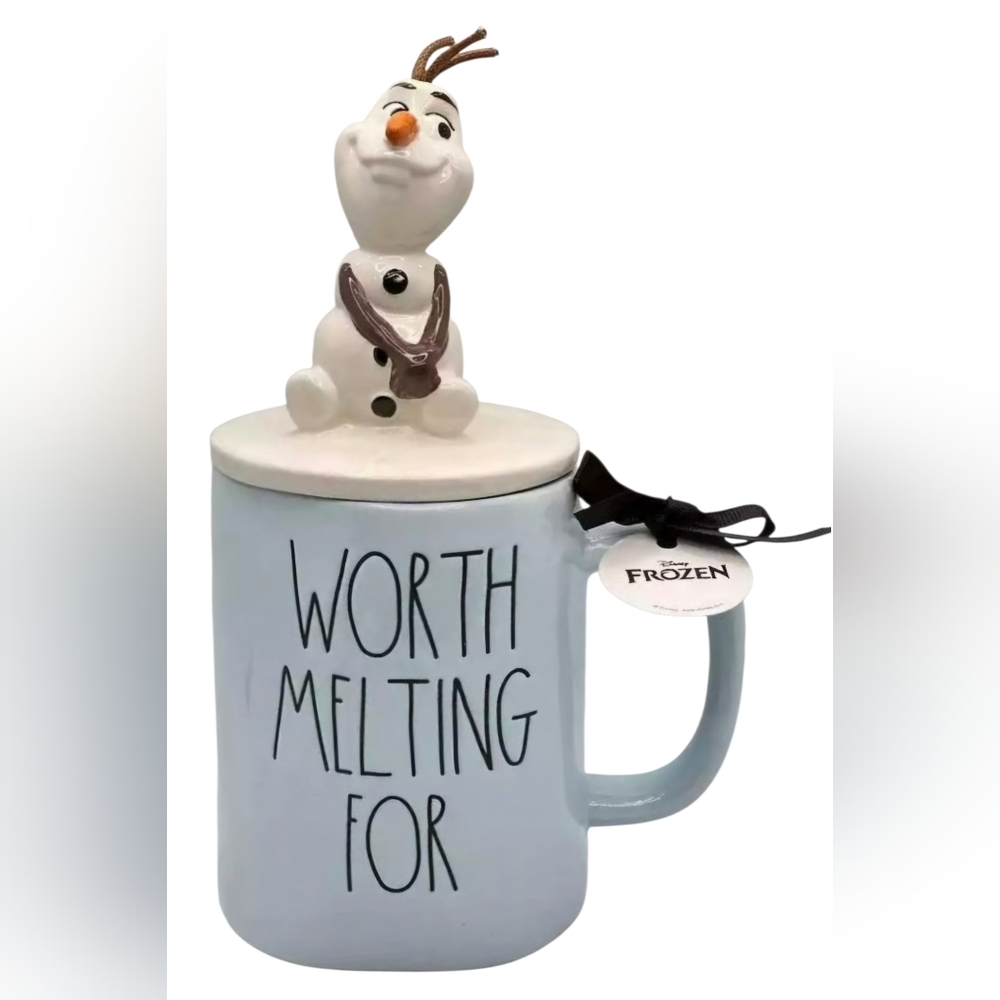 NWT Rae Dunn Disney Frozen Olaf Blue Mug with Lid "WORTH MELTING FOR"